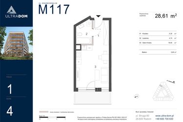 Rzut - Mieszkanie na sprzedaż 1 pokój o powierzchni 28,61 m² - numer M117 w Ultradom