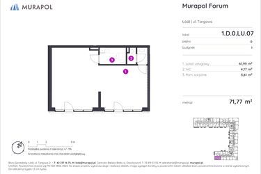 Rzut - Lokal użytkowy na sprzedaż 1 pokój o powierzchni 71,77 m² - numer 1.D.0.LU.07 w Murapol Forum