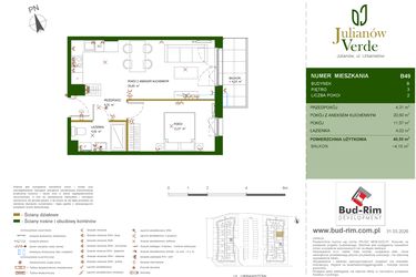 Rzut - Mieszkanie na sprzedaż 2 pokoje o powierzchni 40,5 m² - numer 49 w Julianów Verde II