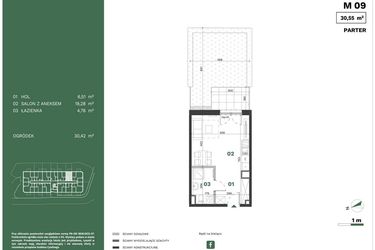 Rzut - Mieszkanie na sprzedaż 1 pokój o powierzchni 30,55 m² - numer 9 w Przewóz Solar Garden