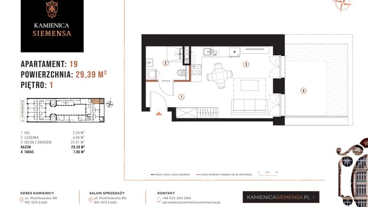 Rzut - Mieszkanie na sprzedaż 1 pokój o powierzchni 29,39 m² - numer 19 w Kamienica Siemensa