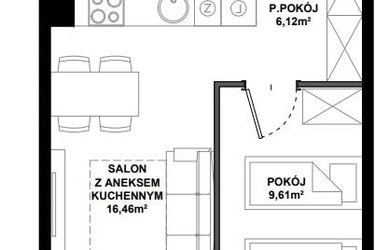 Rzut - Mieszkanie na sprzedaż 2 pokoje o powierzchni 38,22 m² - numer A.105 w Apartamenty Bałtyk