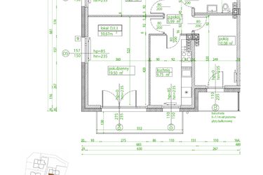 Rzut - Mieszkanie na sprzedaż 3 pokoje o powierzchni 59,5 m² - numer D.II.3 w Villa Rosenthal