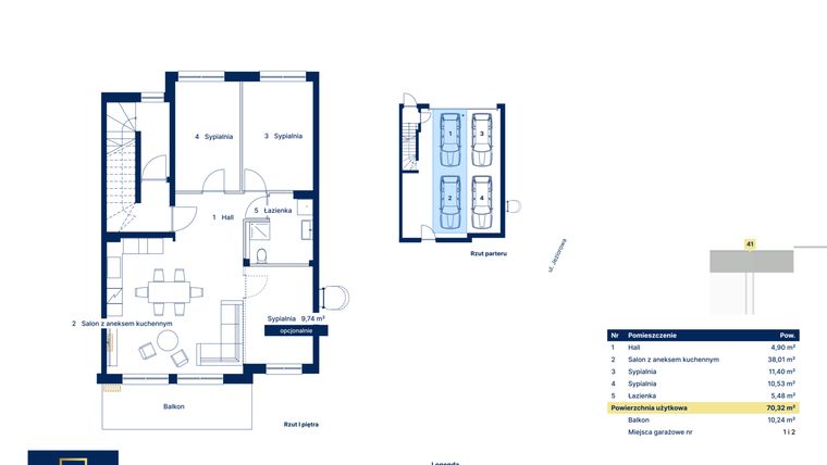 Rzut - Mieszkanie na sprzedaż 4 pokoje o powierzchni 70,32 m² - numer 41 w Nova Jeziorowa 2
