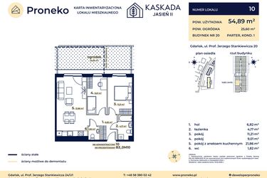 Rzut - Mieszkanie na sprzedaż 3 pokoje o powierzchni 54,89 m² - numer B3_0M10 w Kaskada Jasień - etap II