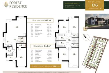 Rzut - Dom na sprzedaż 6 pokoi o powierzchni 194,2 m² - numer D.6 w Forest Residence II