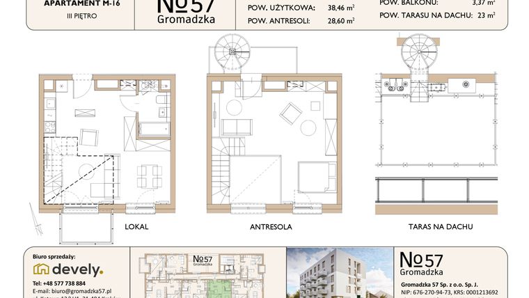 Rzut - Mieszkanie na sprzedaż 3 pokoje o powierzchni 67,06 m² - numer M-16 w Gromadzka 57