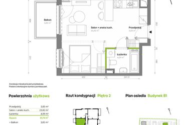 Rzut - Mieszkanie na sprzedaż 1 pokój o powierzchni 31,74 m² - numer B1.02.28 w Południe Vita