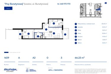 Rzut - Mieszkanie na sprzedaż 3 pokoje o powierzchni 66,23 m² - numer 29A w Przy Bursztynowej