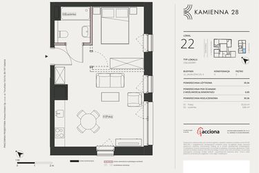 Rzut - Mieszkanie na sprzedaż 1 pokój o powierzchni 39,36 m² - numer 4.22 w Kamienna 28 - apartamenty inwestycyjne