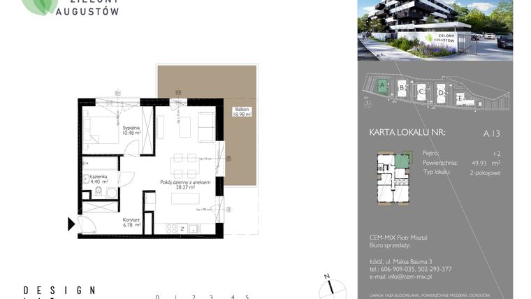Rzut - Mieszkanie na sprzedaż 2 pokoje o powierzchni 49,93 m² - numer A.13 w Zielony Augustów