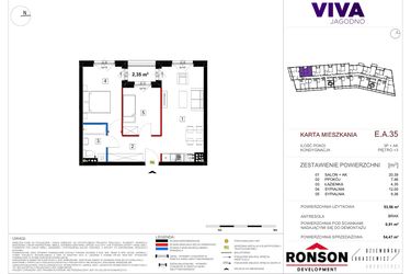 Rzut - Mieszkanie na sprzedaż 3 pokoje o powierzchni 54,81 m² - numer EA_35 w Viva Jagodno etap III