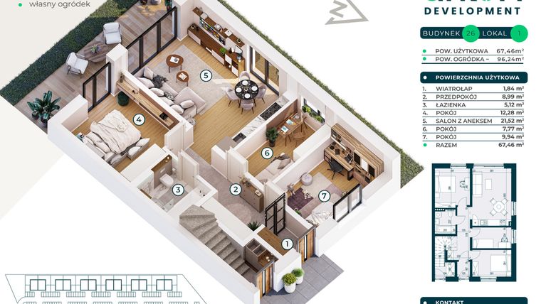 Rzut - Mieszkanie na sprzedaż 4 pokoje o powierzchni 67,46 m² - numer 26/1 w Nova Jurajska