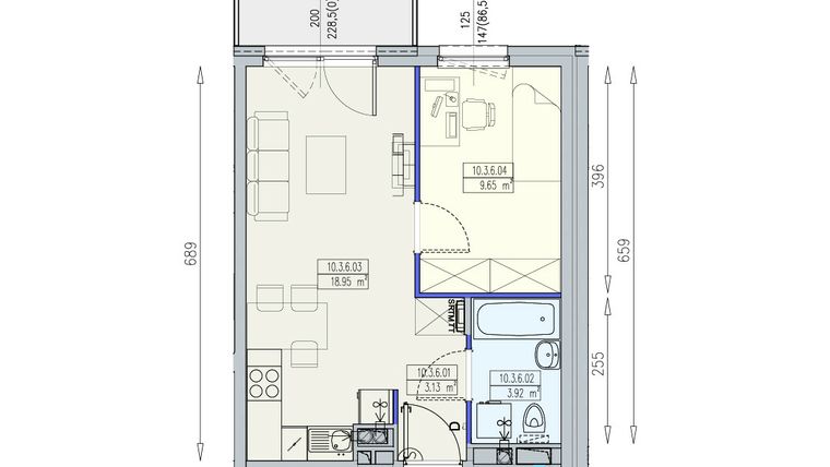 Rzut - Mieszkanie na sprzedaż 2 pokoje o powierzchni 35,65 m² - numer K2 10/3/6/2a w Południk 17 - budynek K2