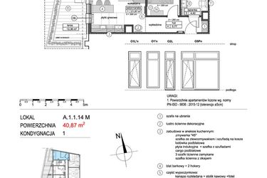 Rzut - Mieszkanie na sprzedaż 2 pokoje o powierzchni 41,16 m² - numer A.1.1.14M w Mikołajki Apartamenty