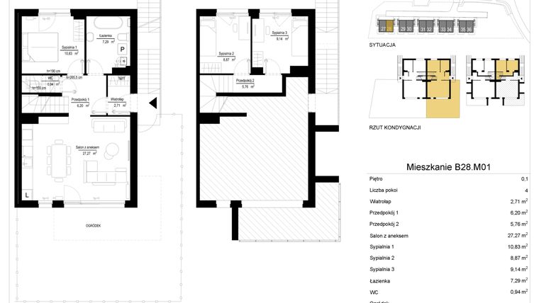 Rzut - Mieszkanie na sprzedaż 4 pokoje o powierzchni 79,29 m² - numer 28.1 w River Park