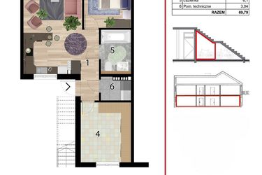 Rzut - Mieszkanie na sprzedaż 4 pokoje o powierzchni 69,79 m² - numer D2A-IV w Osiedle Przyjazne Quart - etap IV