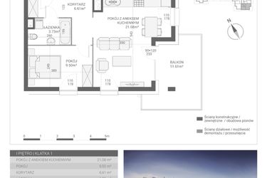 Rzut - Mieszkanie na sprzedaż 2 pokoje o powierzchni 40,92 m² - numer M7 w Apartamenty Przystań bud. F