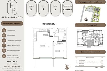 Rzut - Mieszkanie na sprzedaż 2 pokoje o powierzchni 42,02 m² - numer B1.2_3 w Perła Północy etap 2