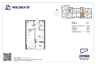 Rzut - Mieszkanie na sprzedaż 2 pokoje o powierzchni 39,63 m² - numer M6 w Wiejska 10