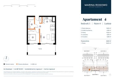 Rzut - Mieszkanie na sprzedaż 2 pokoje o powierzchni 43,61 m² - numer 4 w Apartamenty Marina Rogowo