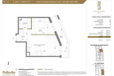 Rzut - Mieszkanie na sprzedaż 2 pokoje o powierzchni 46,92 m² - numer B-14 w Cieszyńska 9 budynek B i C