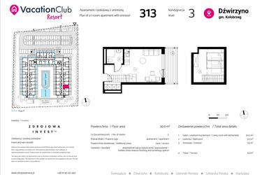 Rzut - Mieszkanie na sprzedaż 1 pokój o powierzchni 30,9 m² - numer 313 w VacationClub Resort