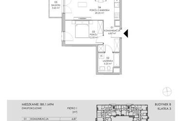 Rzut - Mieszkanie na sprzedaż 2 pokoje o powierzchni 44,42 m² - numer BIII.1.M94 w Przewóz 42 ATAL II