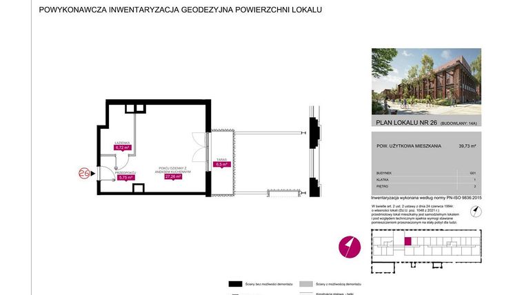 Rzut - Mieszkanie na sprzedaż 1 pokój o powierzchni 39,73 m² - numer 14A w Fuzja Mieszkania Loftowe