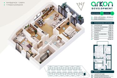 Rzut - Mieszkanie na sprzedaż 4 pokoje o powierzchni 67,08 m² - numer 13/2 w Nova Jurajska