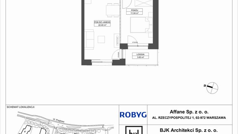 Rzut - Mieszkanie na sprzedaż 2 pokoje o powierzchni 43,75 m² - numer A.1M09 w WENDY