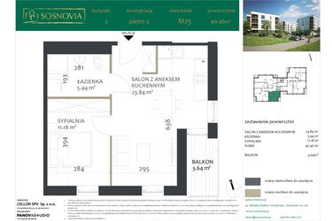 Rzut - Mieszkanie na sprzedaż 2 pokoje o powierzchni 40,46 m² - numer 2.M25 w Sosnovia