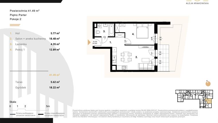 Rzut - Mieszkanie na sprzedaż 2 pokoje o powierzchni 41,49 m² - numer M5 w Aleja Krakowska 201