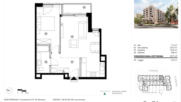 Rzut - Mieszkanie na sprzedaż 2 pokoje o powierzchni 49,71 m² - numer A.01.L.06 w ReVola