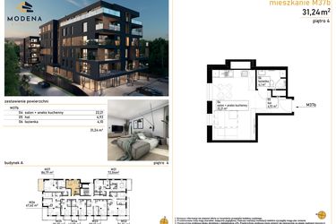 Rzut - Mieszkanie na sprzedaż 1 pokój o powierzchni 31,24 m² - numer M37b w Modena Bytkowska 113