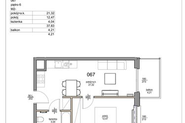 Rzut - Mieszkanie na sprzedaż 2 pokoje o powierzchni 37,83 m² - numer 67 w Rezydencja Liwska 3