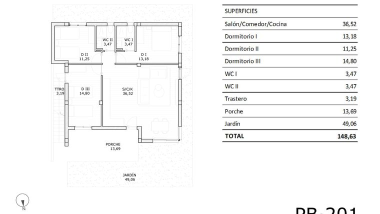 Rzut - Dom na sprzedaż 3 pokoje o powierzchni 82,69 m² - numer 0-201 w Domy w San Miguel de Salinas - 87172235