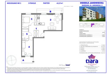 Rzut - Mieszkanie na sprzedaż 3 pokoje o powierzchni 63,21 m² - numer 3 w Osiedle Janowiecka
