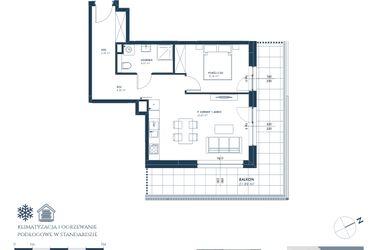 Rzut - Mieszkanie na sprzedaż 2 pokoje o powierzchni 48,24 m² - numer 26.A2 w Nadmorska Darłowo