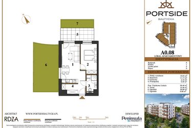 Rzut - Mieszkanie na sprzedaż 2 pokoje o powierzchni 39,48 m² - numer A0.08 w Portside Bałtycka