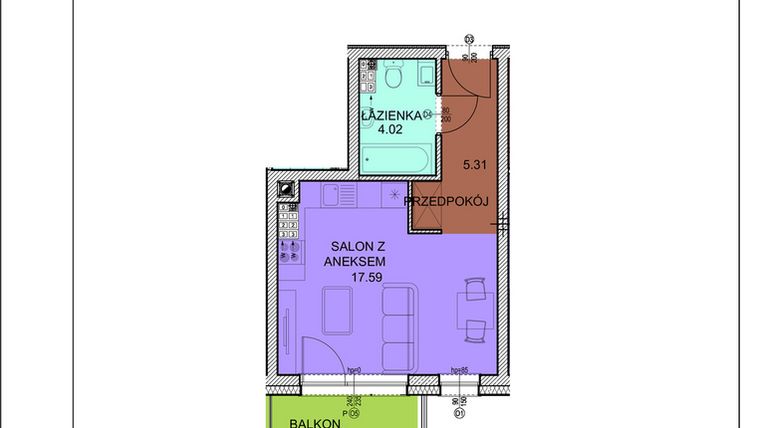 Rzut - Mieszkanie na sprzedaż 1 pokój o powierzchni 27,19 m² - numer A31 w Osiedle Zuchów