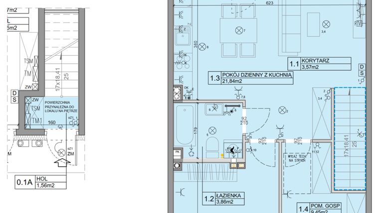 Rzut - Mieszkanie na sprzedaż 3 pokoje o powierzchni 56,07 m² - numer 52 w Manufaktura Marki 2 etap III
