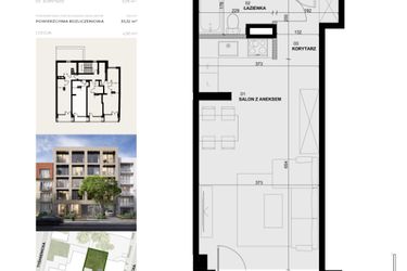 Rzut - Mieszkanie na sprzedaż 1 pokój o powierzchni 33,32 m² - numer 4M15 w Apartamentowiec Szaserów