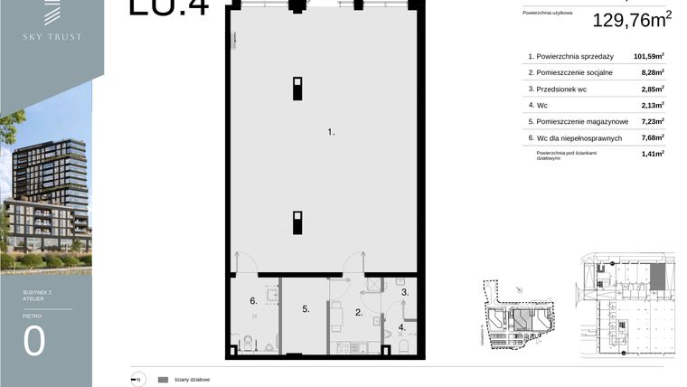Rzut - Lokal użytkowy na sprzedaż 1 pokój o powierzchni 131,17 m² - numer LU4 w Sky Trust etap II