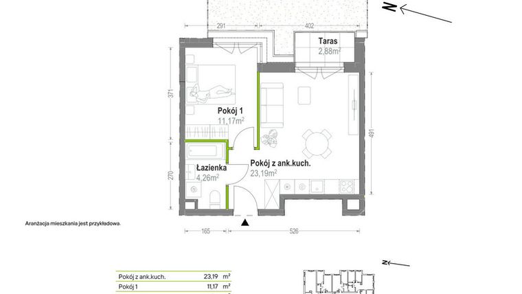 Rzut - Mieszkanie na sprzedaż 2 pokoje o powierzchni 38,62 m² - numer B.A.0.03 w Głębocka Vita