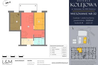 Rzut - Mieszkanie na sprzedaż 3 pokoje o powierzchni 53,03 m² - numer A.32 w Osiedle Kolejowa
