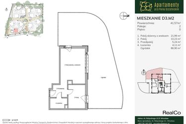 Rzut - Mieszkanie na sprzedaż 2 pokoje o powierzchni 41,57 m² - numer D3.M2 w Apartamenty przy Parku Szczytnickim