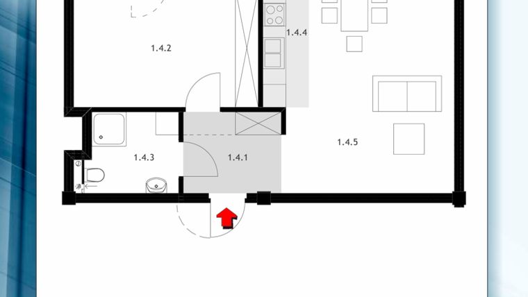 Rzut - Mieszkanie na sprzedaż 2 pokoje o powierzchni 55,5 m² - numer 1.4 w Św. Rocha
