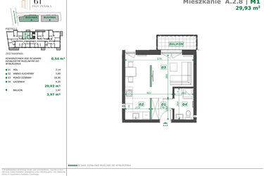 Rzut - Mieszkanie na sprzedaż 1 pokój o powierzchni 30,47 m² - numer A.2.8 w Apartamenty Pszczyńska