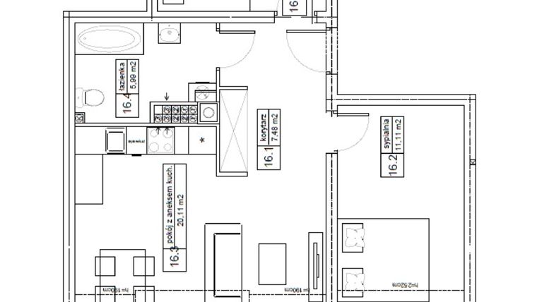 Rzut - Mieszkanie na sprzedaż 3 pokoje o powierzchni 57,21 m² - numer A16 w Mieszkania Kościan